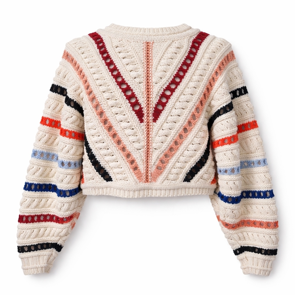ba&sh Cropped Cable Knit Sweater Womens  Boho Chunky Balloon Sleeve Size 1